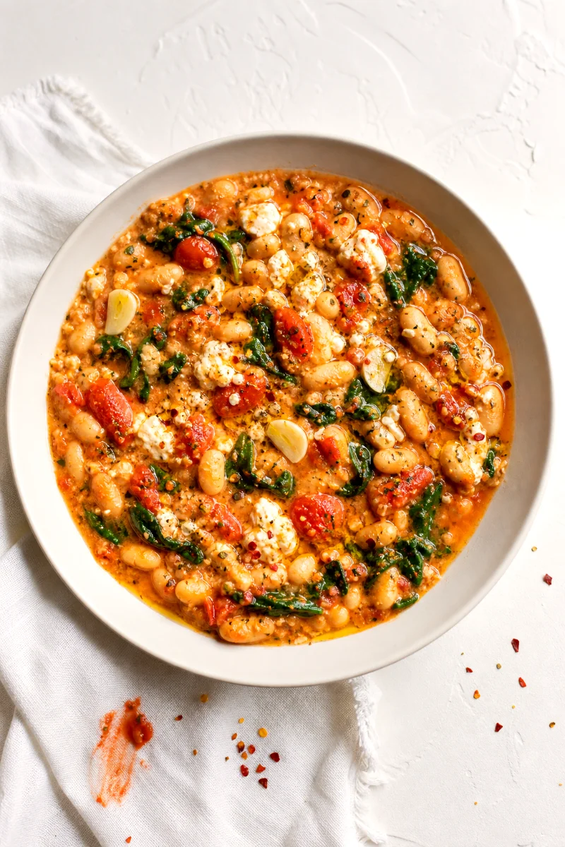 baked-feta-tomato-white-bean-skillet-food-shot