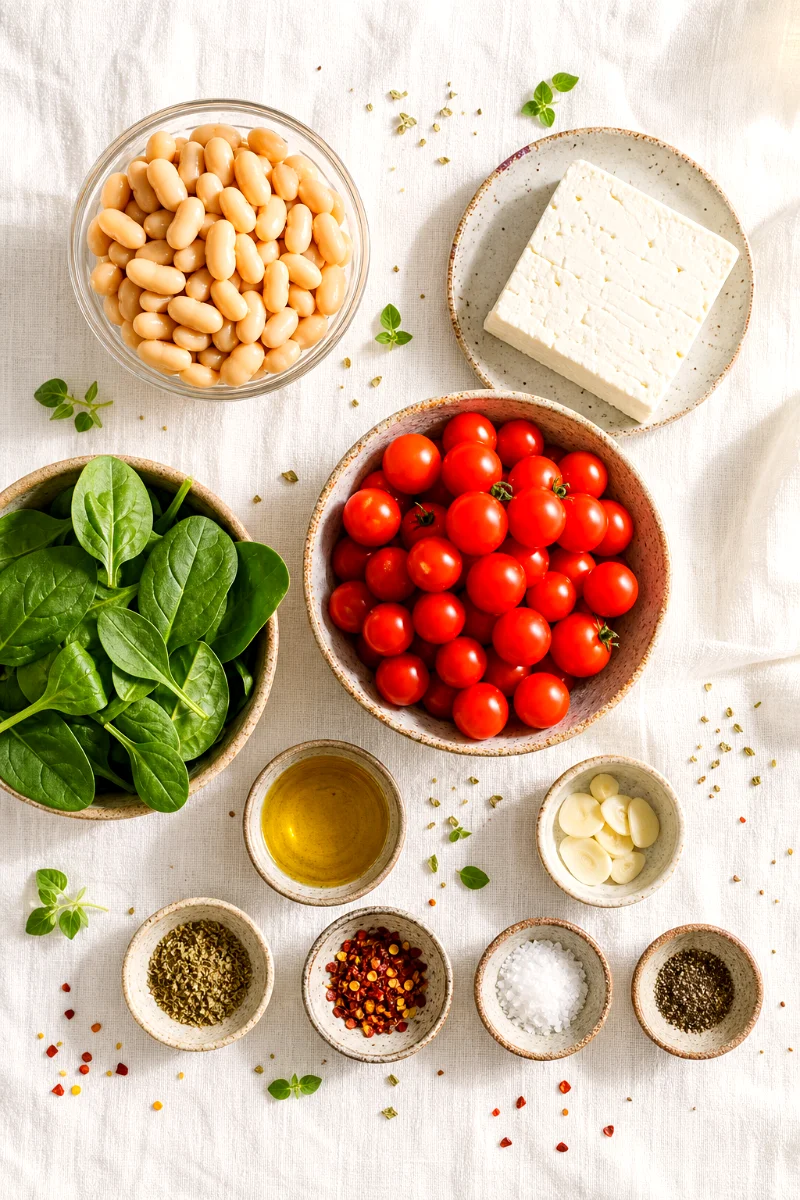 baked-feta-tomato-white-bean-skillet-ingredients