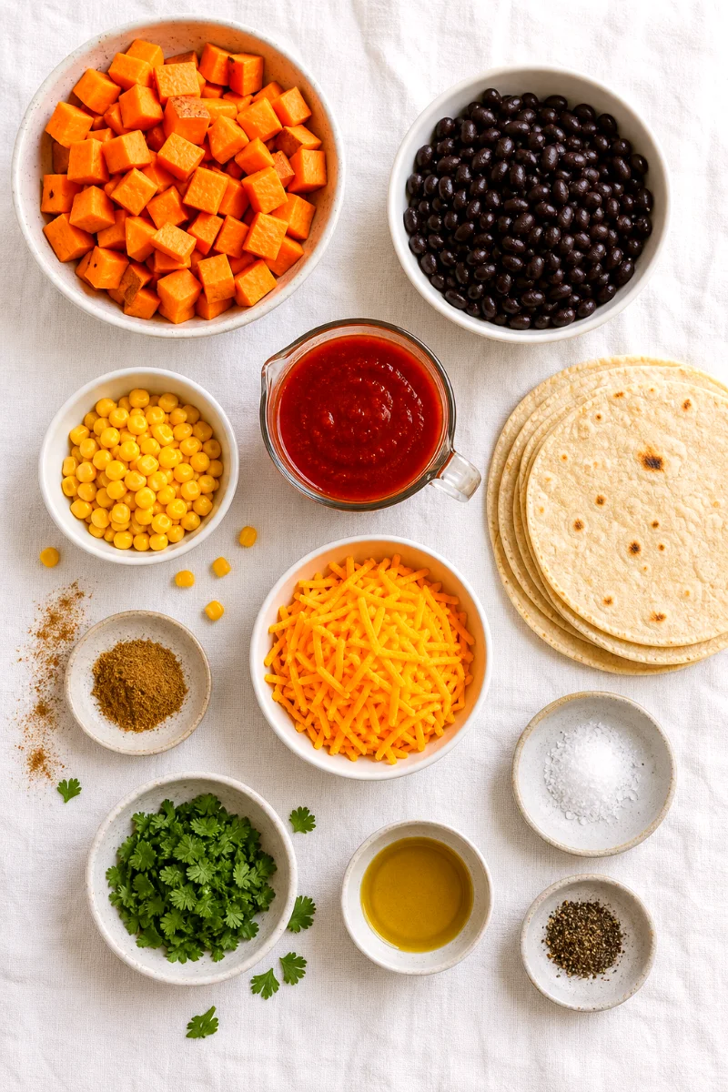 black-bean-sweet-potato-enchilada-casserole-ingredients