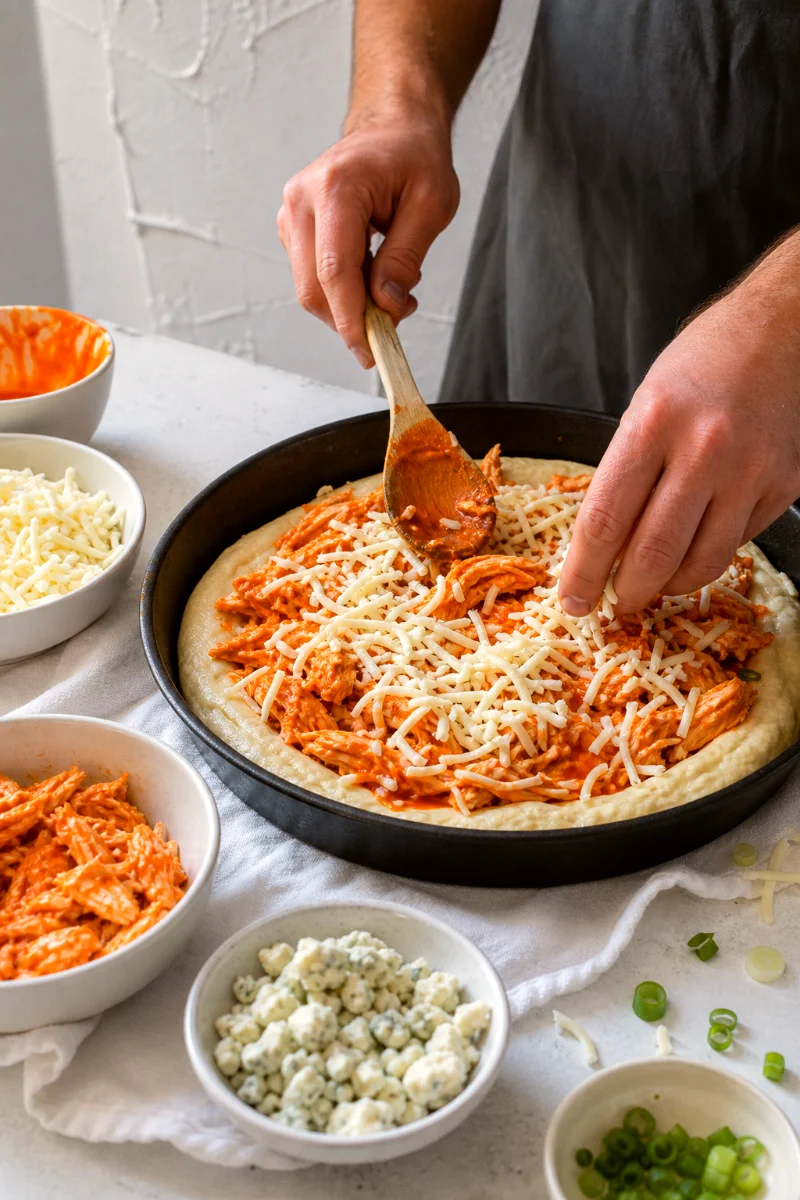 buffalo-chicken-pan-pizza-cooking-process
