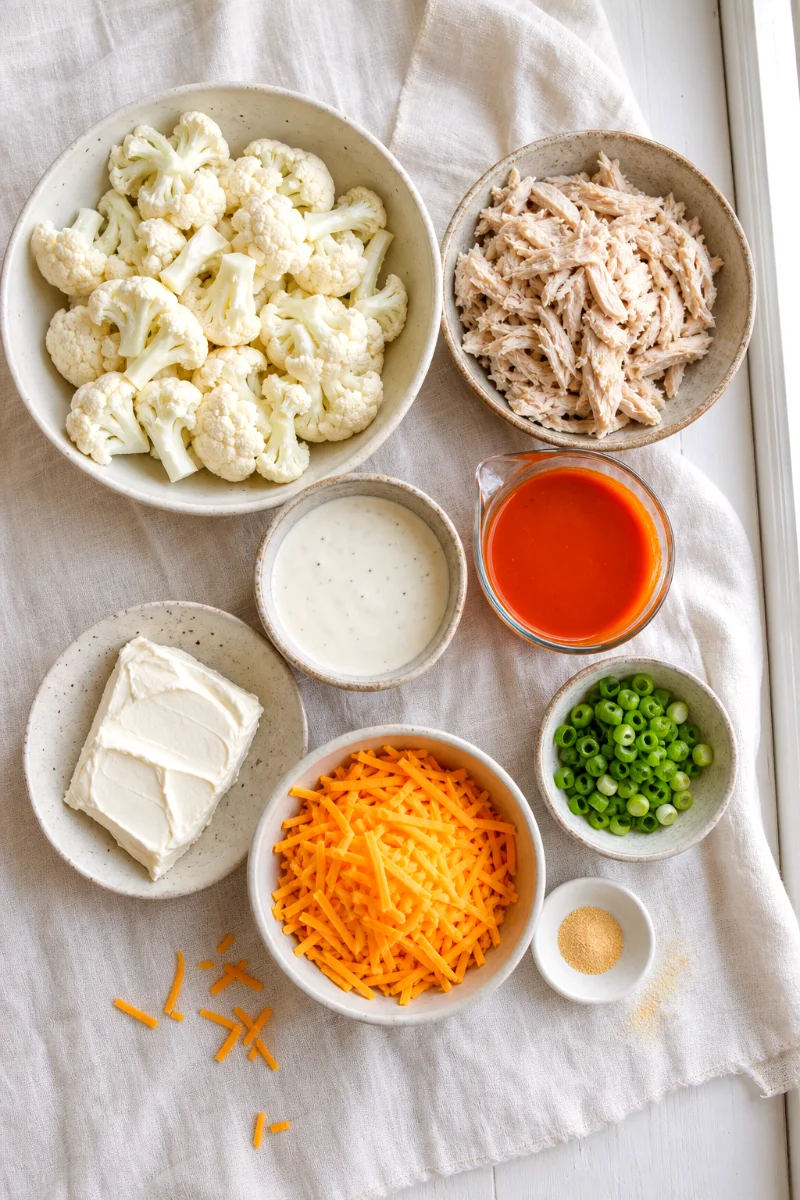 buffalo-chicken-ranch-cauliflower-casserole-ingredients