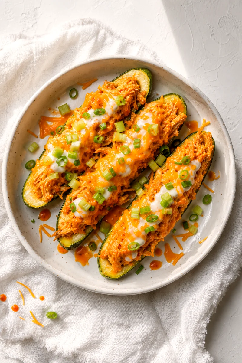 buffalo-chicken-stuffed-zucchini-boats-top-down