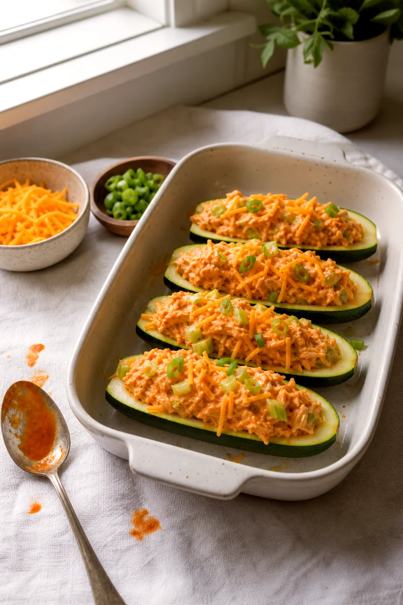 buffalo-chicken-zucchini-boats-filling-process