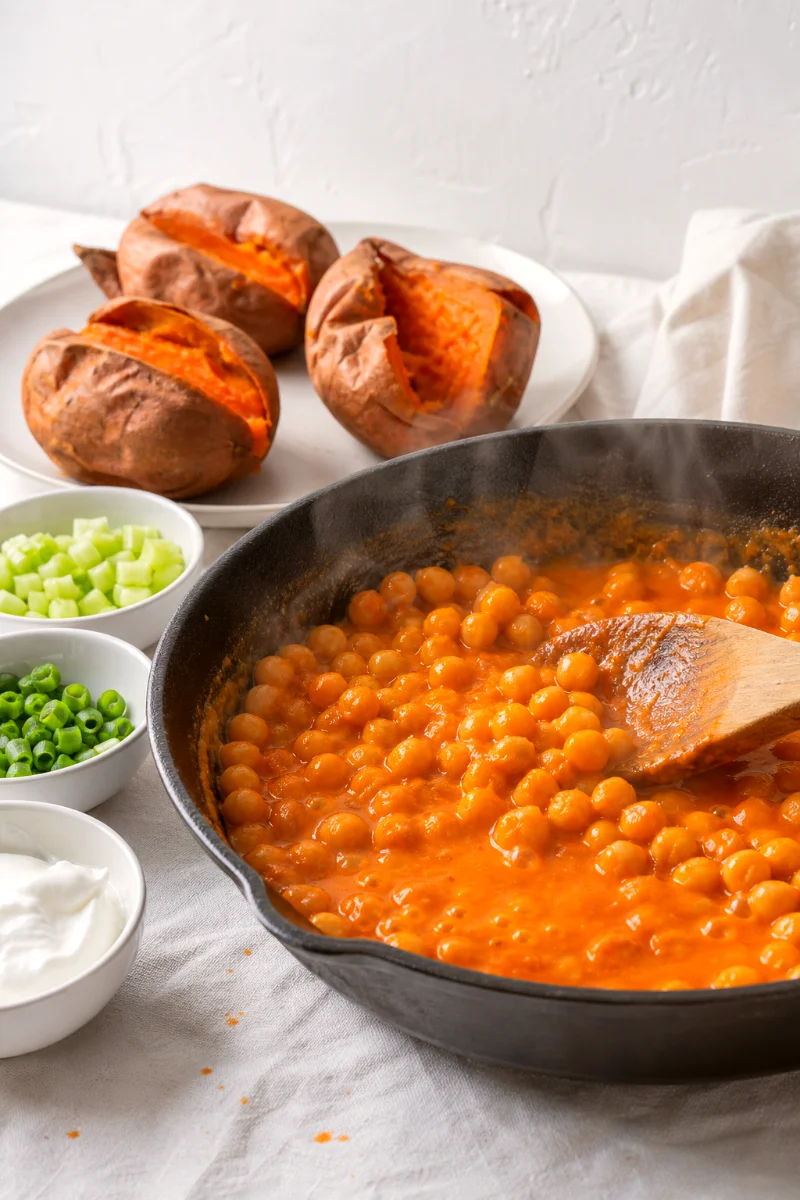 buffalo-chickpea-stuffed-sweet-potatoes-cooking-process