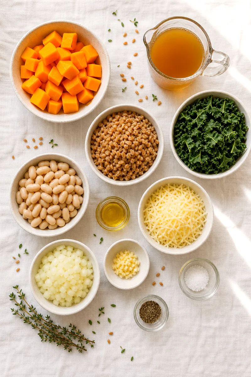 butternut-squash-kale-farro-casserole-ingredients