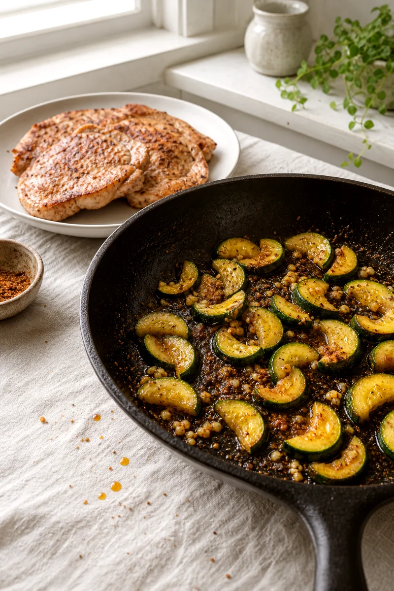 cajun-pork-chops-zucchini-cooking-process