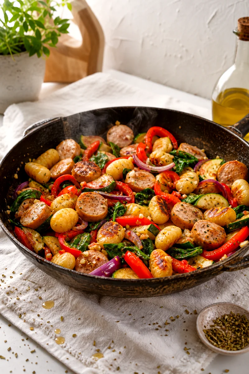 cauliflower-gnocchi-sausage-skillet-cooking-process