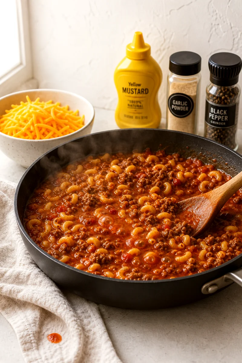 cheeseburger-macaroni-skillet-cooking-process