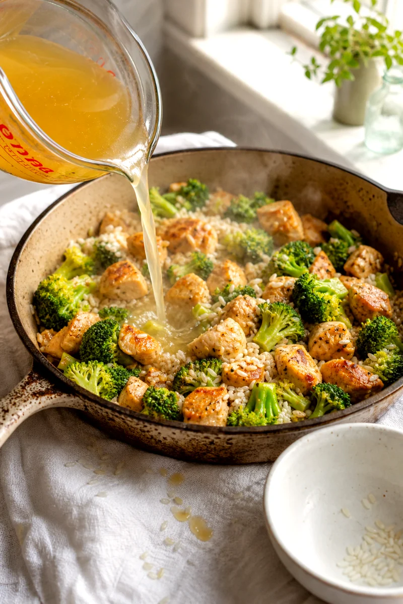 chicken-broccoli-rice-skillet-cooking-process