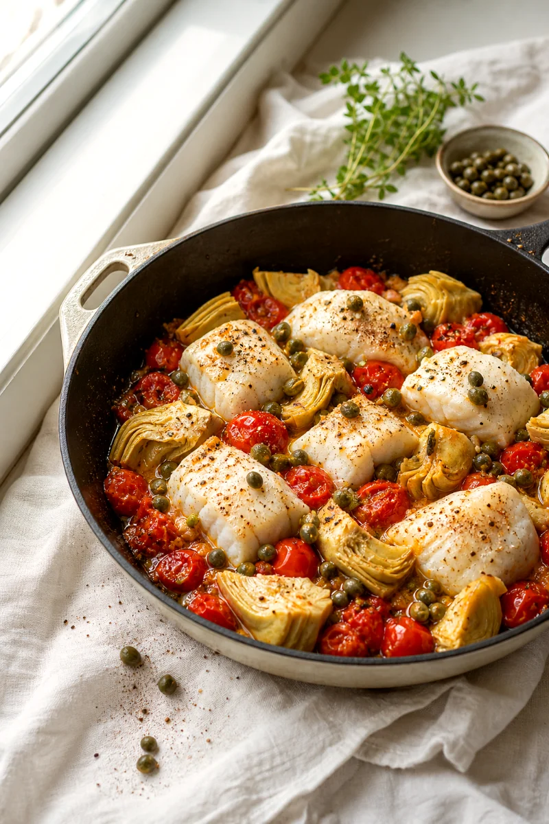 cod-artichoke-tomato-cooking-process