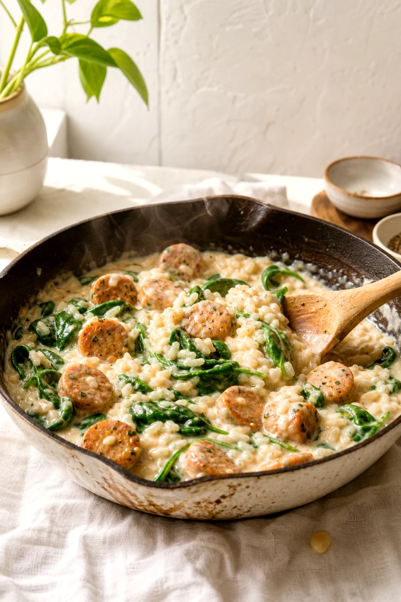 creamy-coconut-rice-chicken-sausage-cooking-process