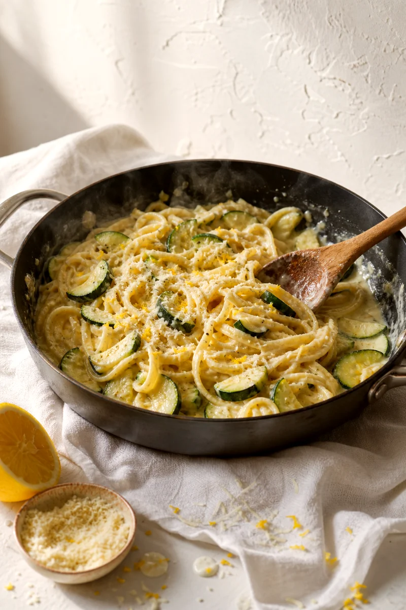 creamy-lemon-parmesan-zucchini-pasta-cooking-process