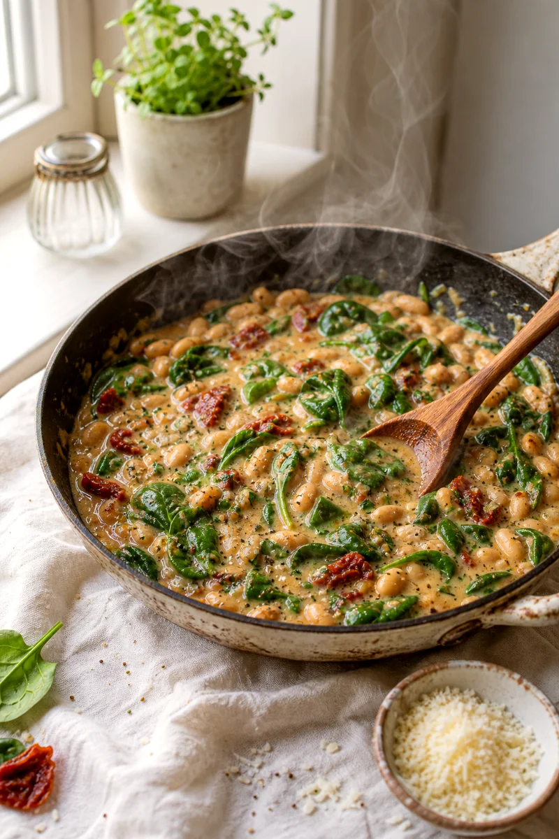 creamy-marry-me-white-bean-skillet-cooking-process