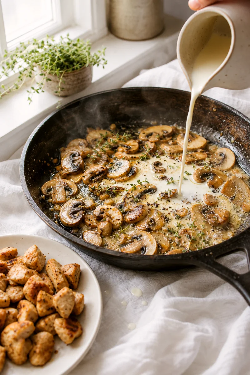 creamy-mushroom-chicken-skillet-cooking-process-1