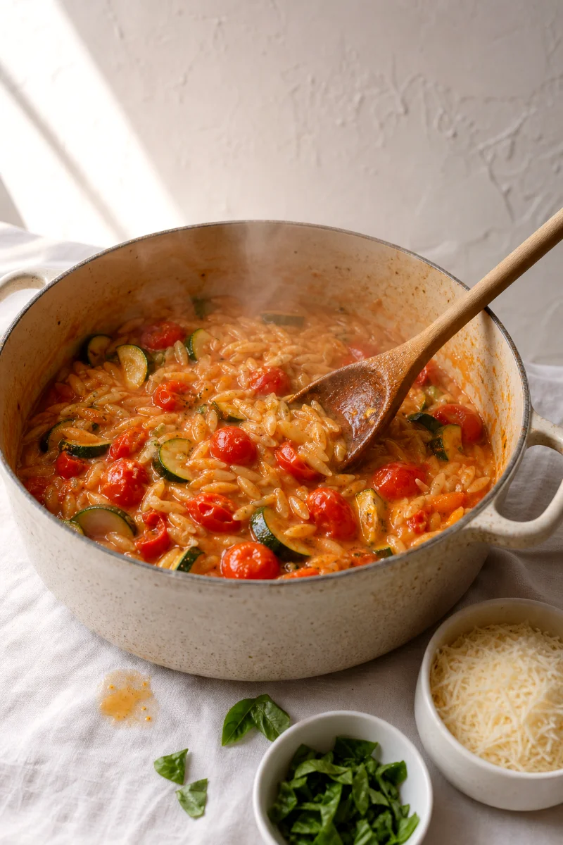 creamy-zucchini-tomato-orzo-cooking-process