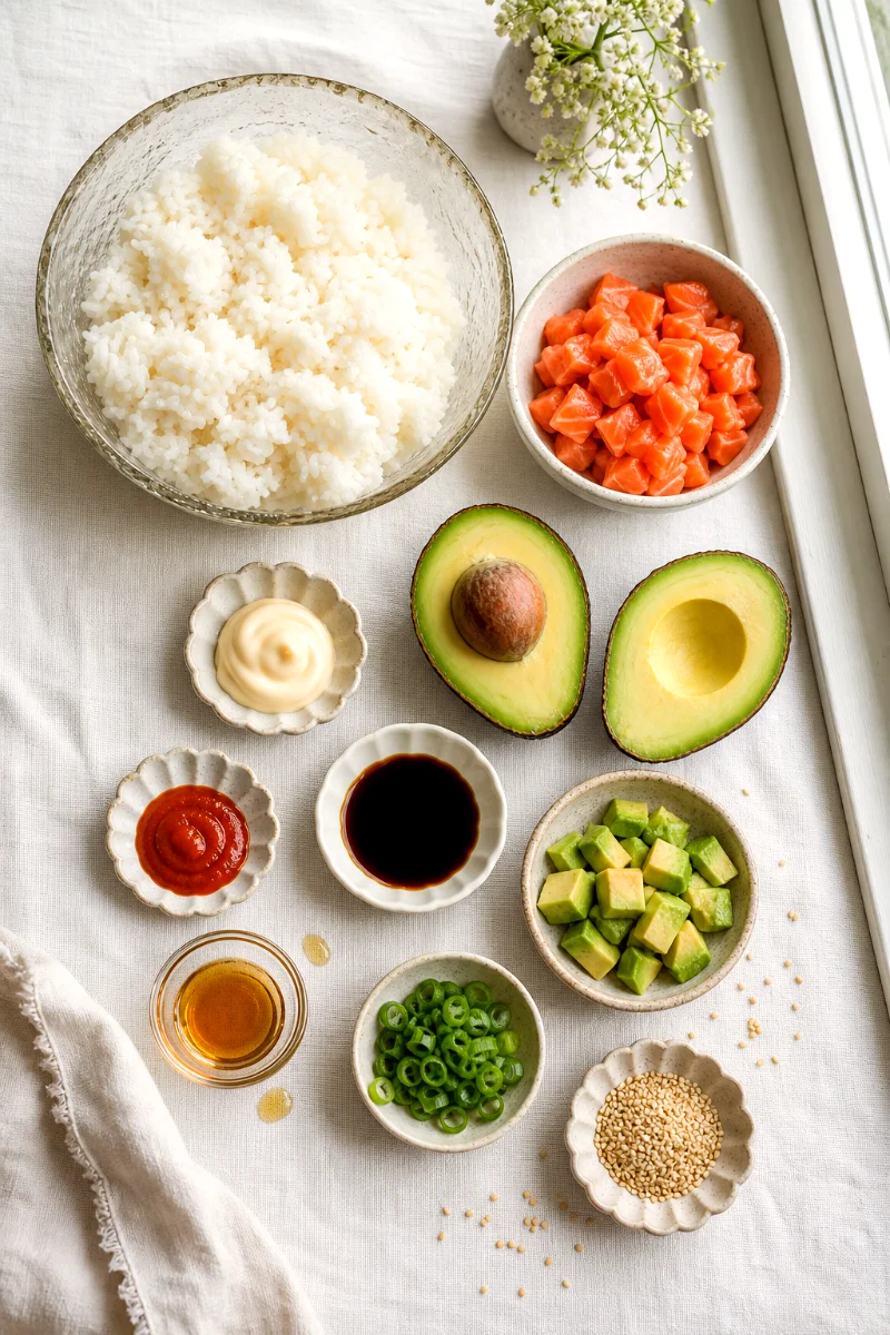crispy-rice-salmon-avocado-bites-ingredients