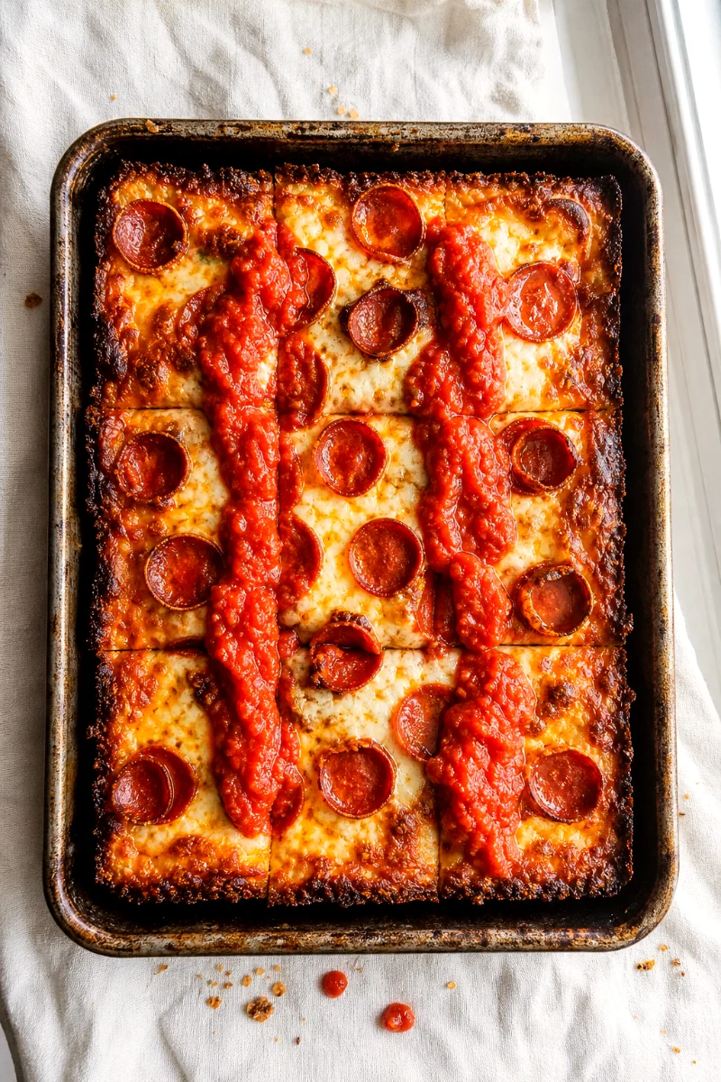 detroit-pepperoni-pan-pizza-top-down-sauce-stripes