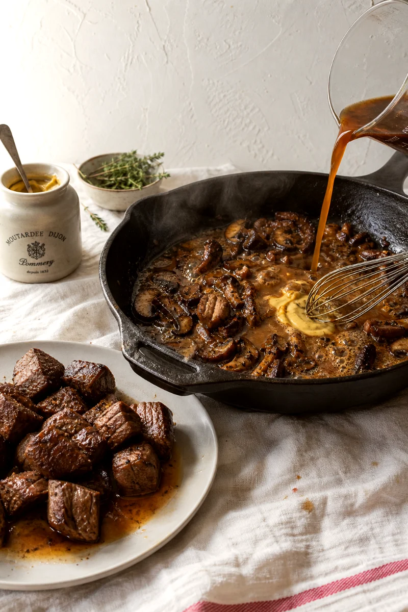 dijon-mushroom-pan-sauce-cooking-process