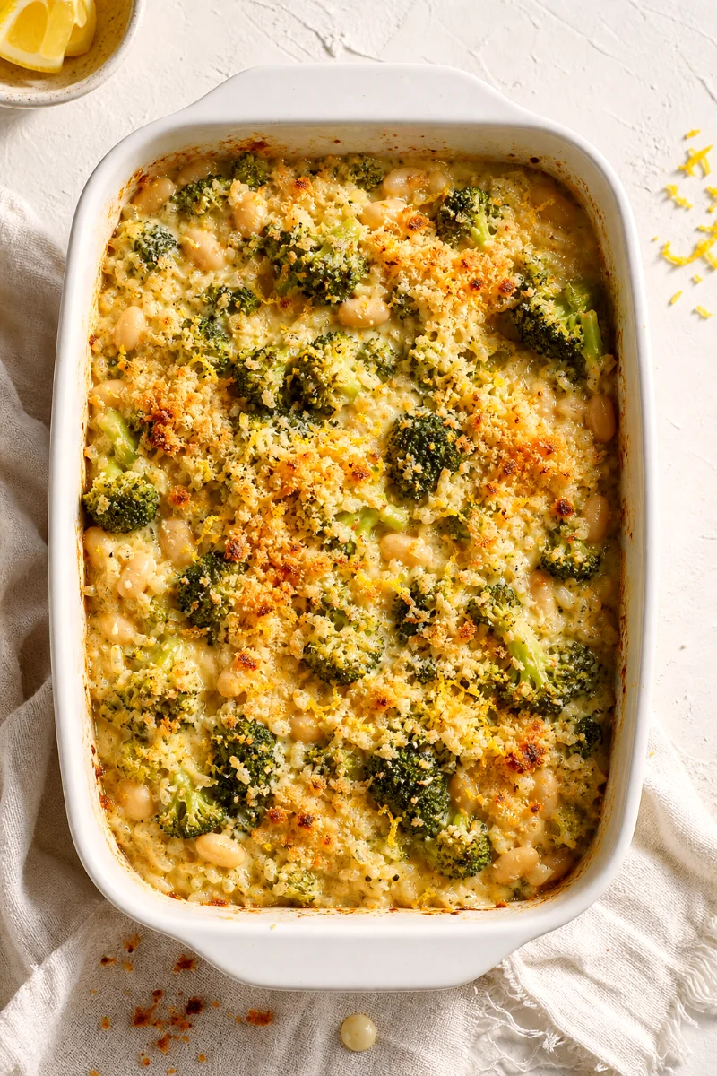 finished-creamy-lemon-broccoli-white-bean-casserole
