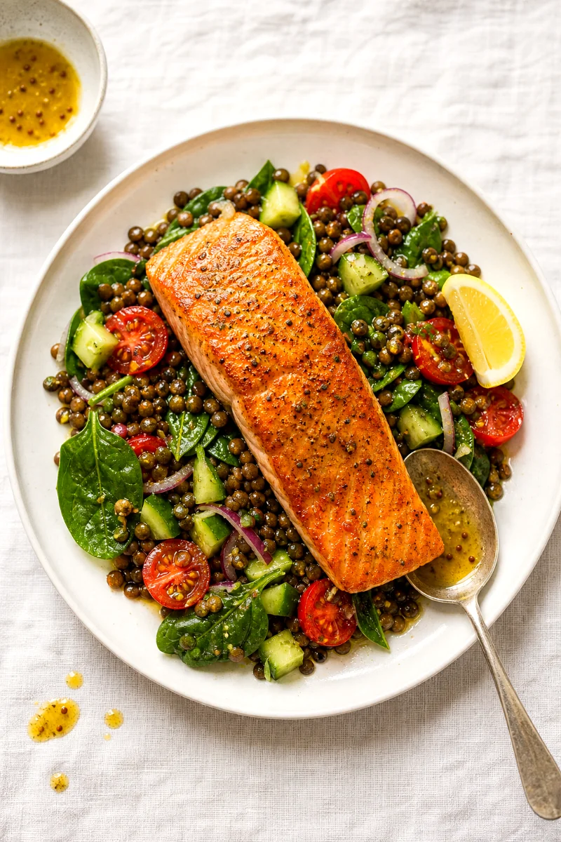 finished-seared-salmon-puy-lentil-salad-top-down
