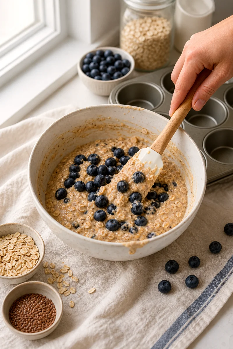 folding-blueberries-into-banana-oat-muffin-batter