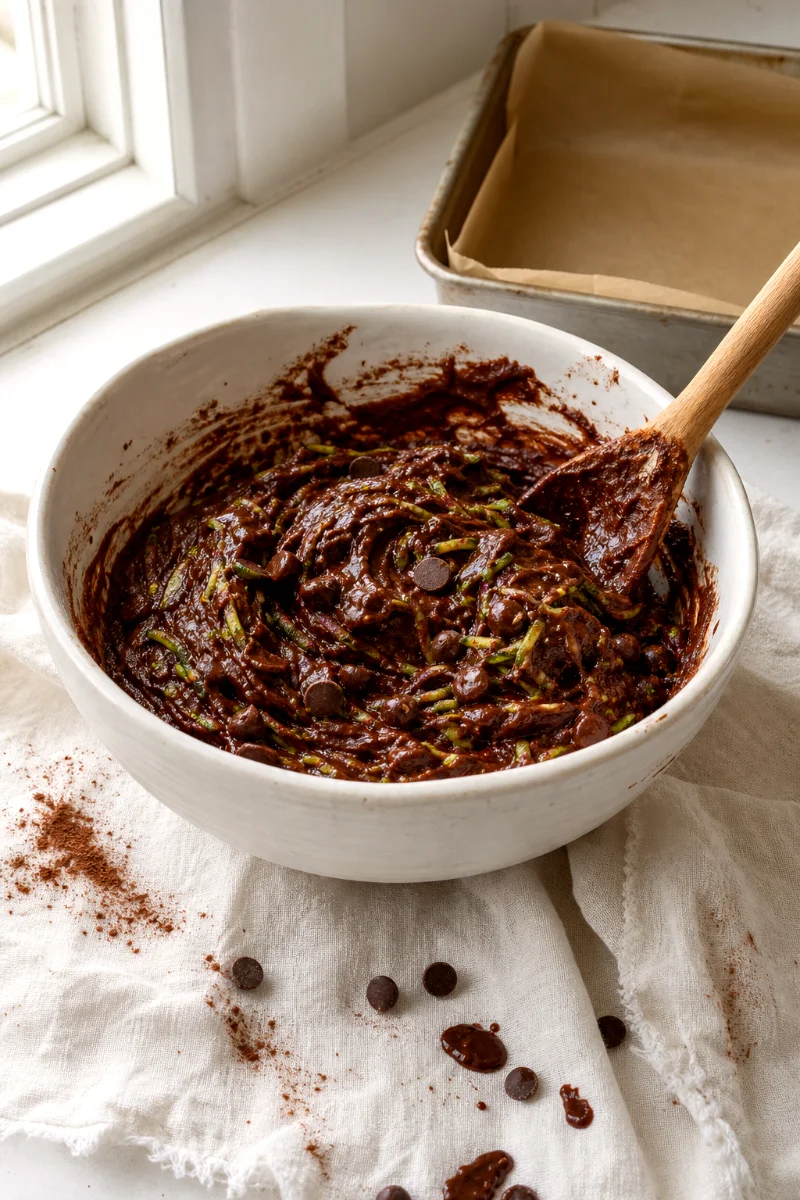folding-zucchini-into-chocolate-brownie-batter