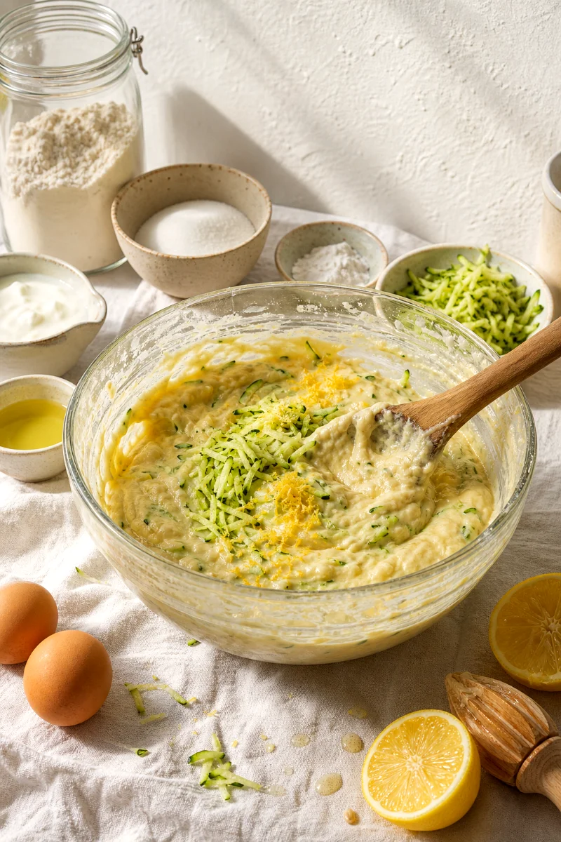 folding-zucchini-into-lemon-loaf-batter