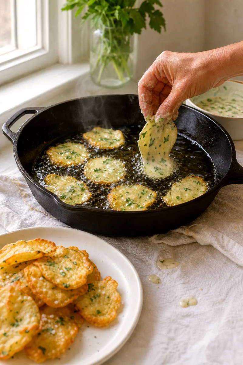 frying-parsley-battered-potato-chips