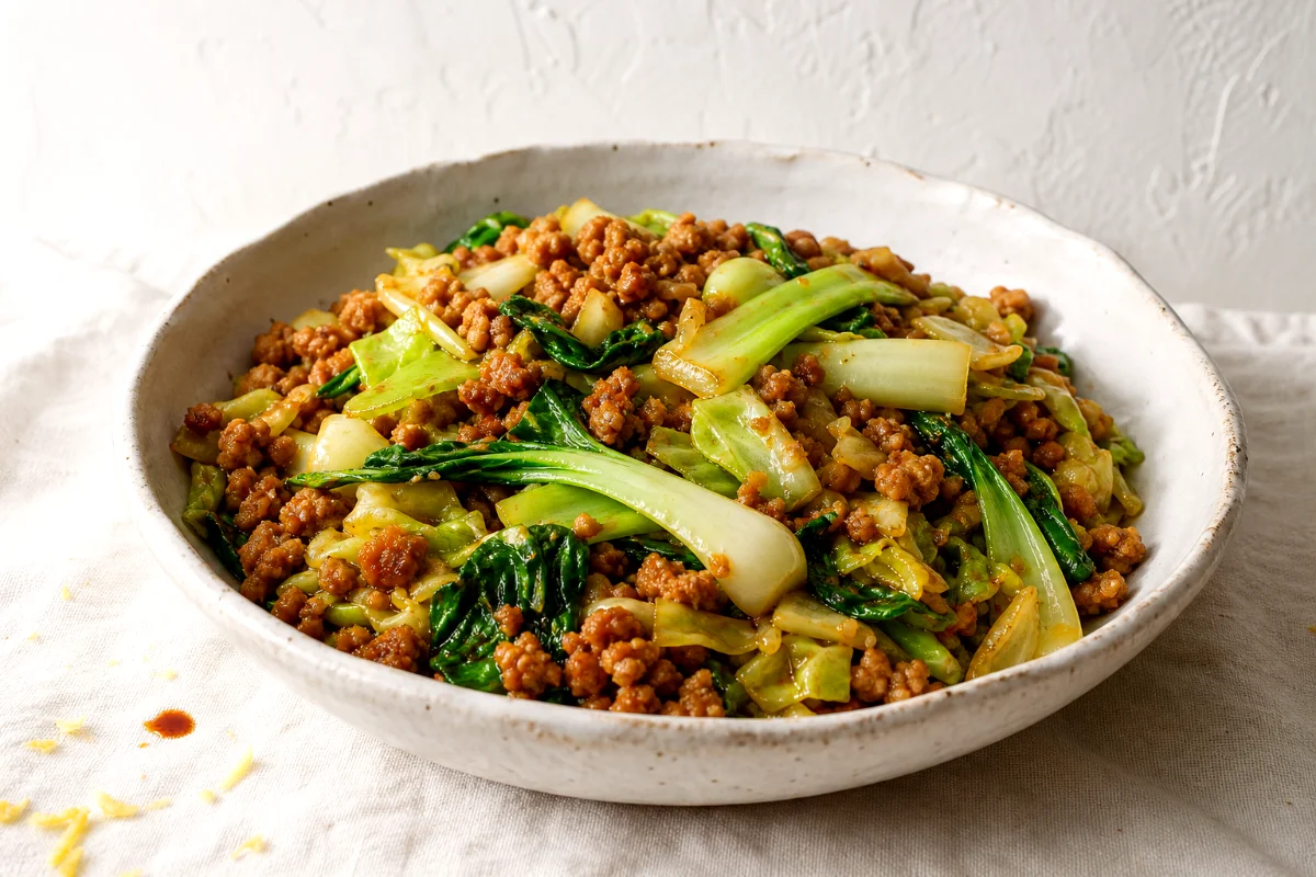 ginger-pork-bok-choy-skillet-close-up