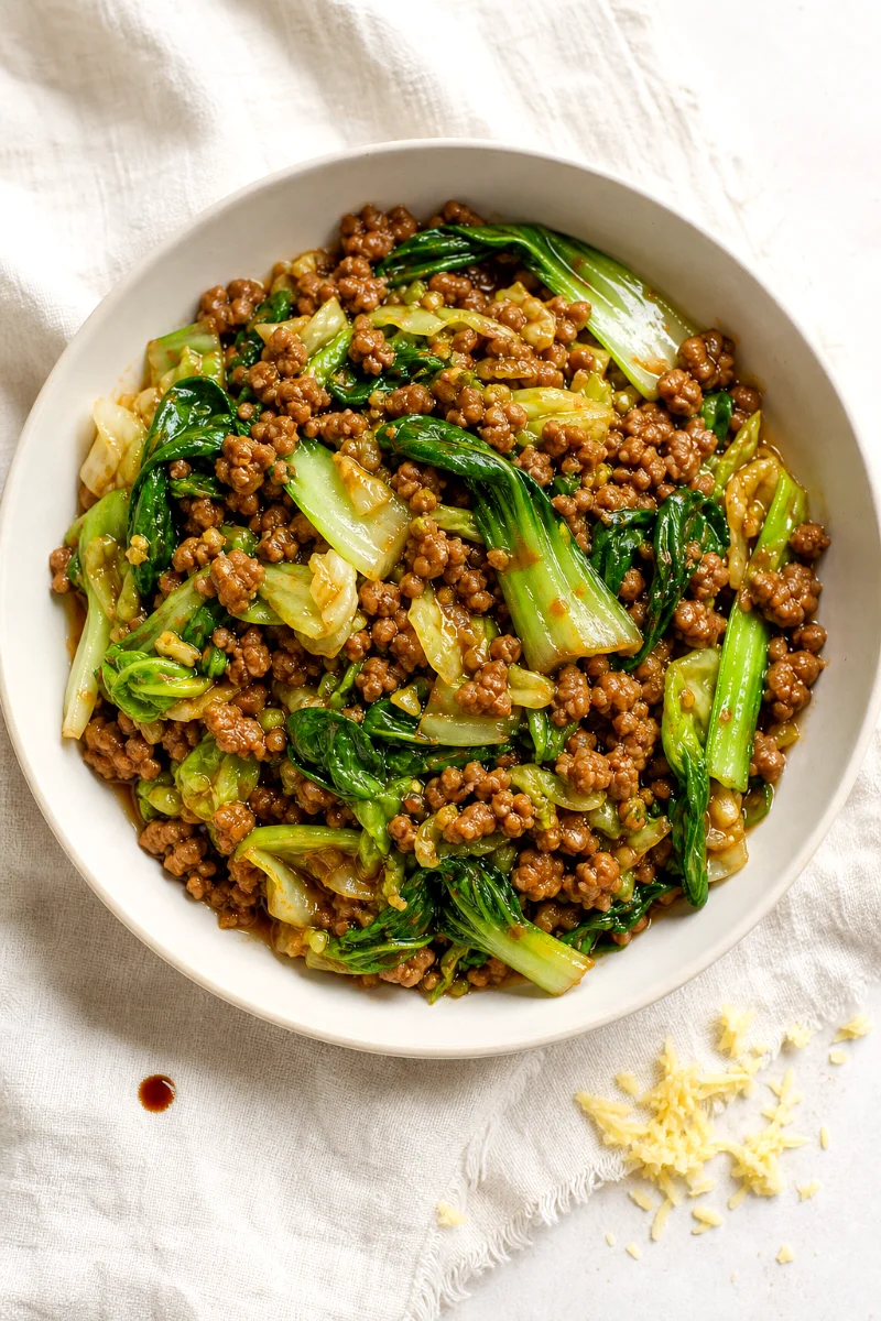 ginger-pork-bok-choy-skillet-top-down