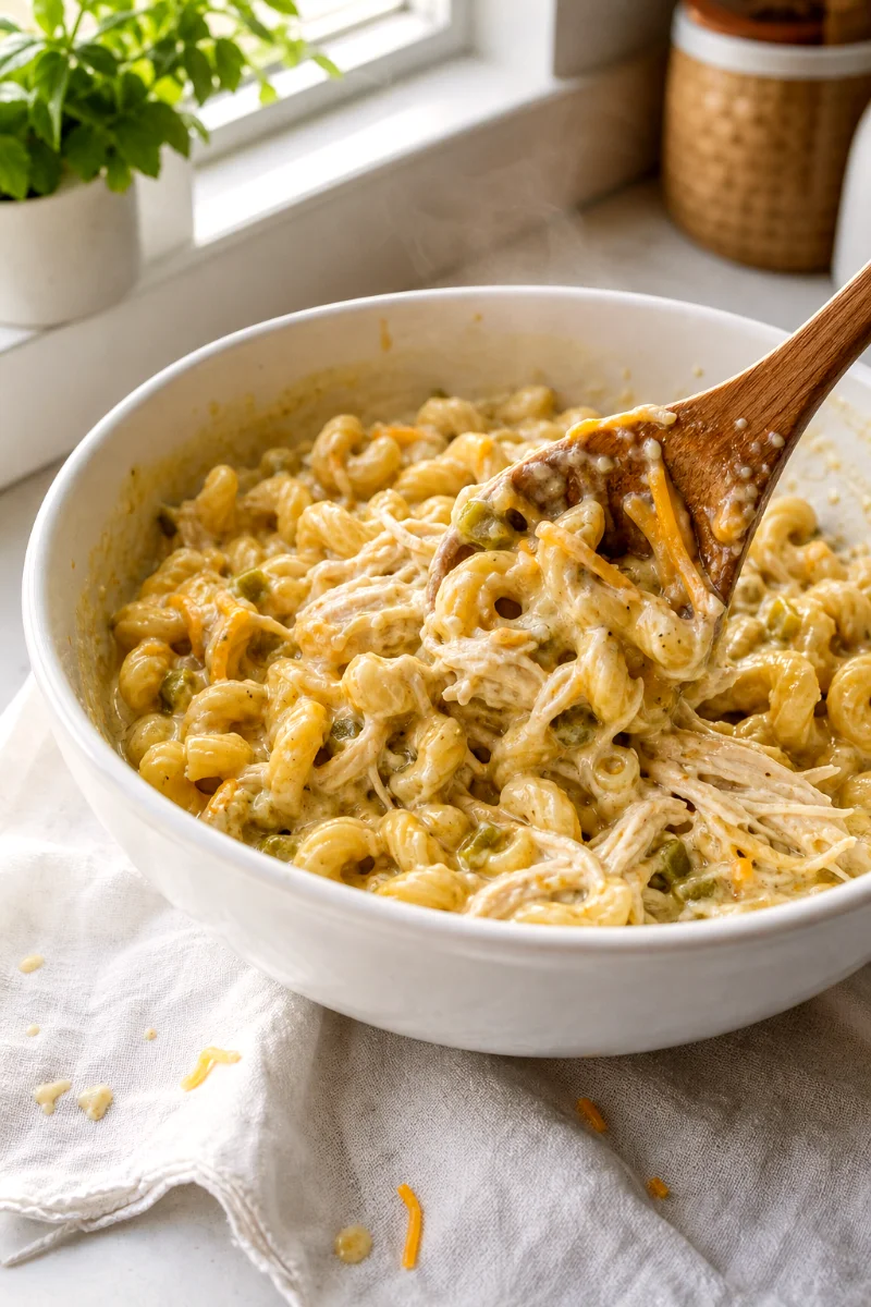 green-chile-chicken-cavatappi-casserole-cooking-process
