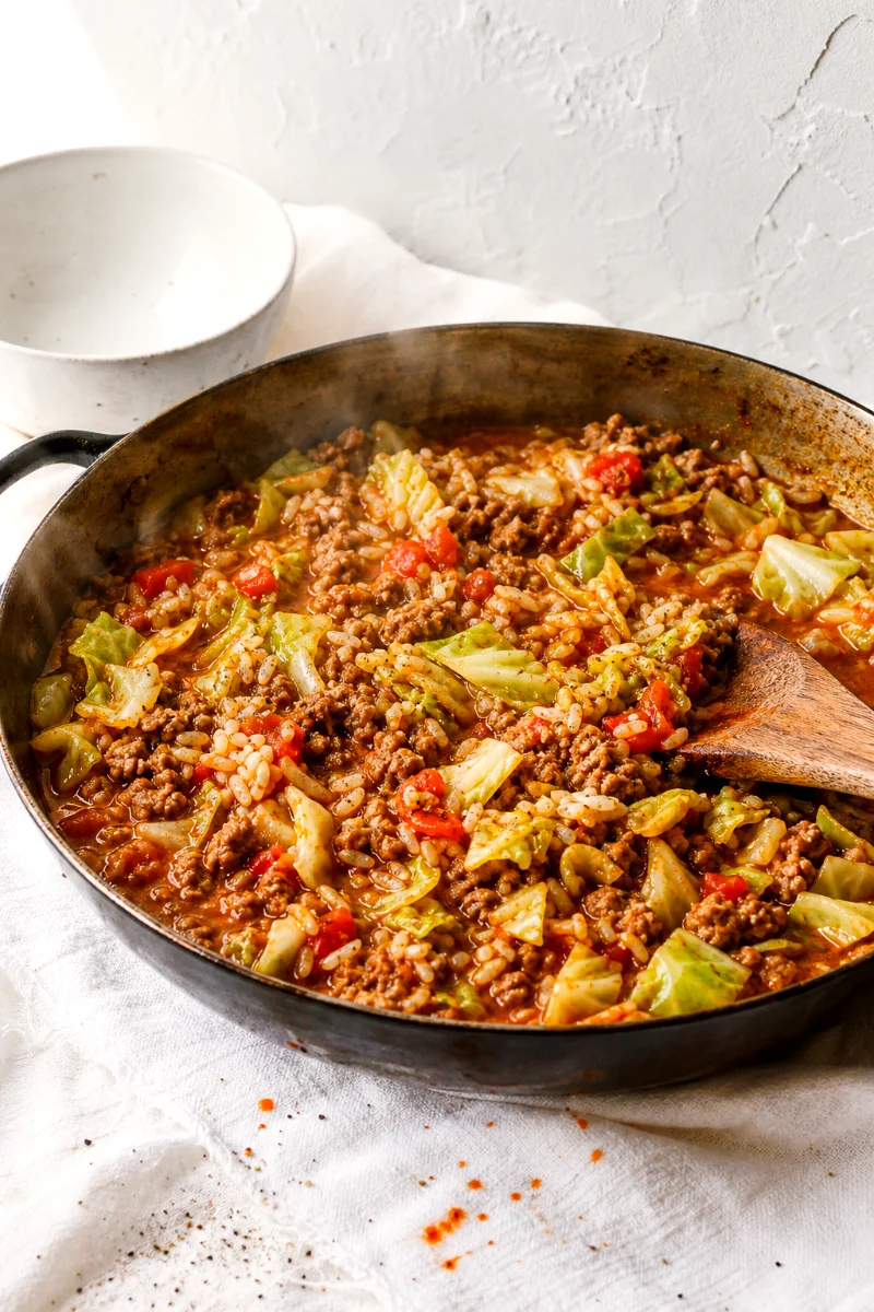 ground-beef-cabbage-skillet-cooking-process