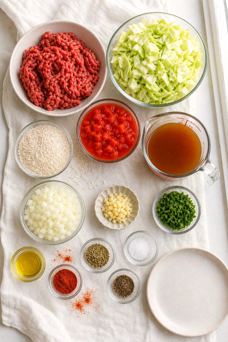 ground-beef-cabbage-skillet-ingredients