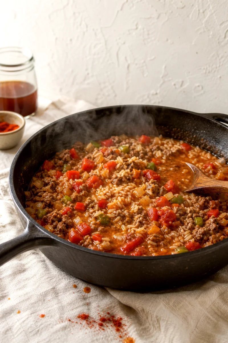 ground-beef-rice-casserole-cooking-process