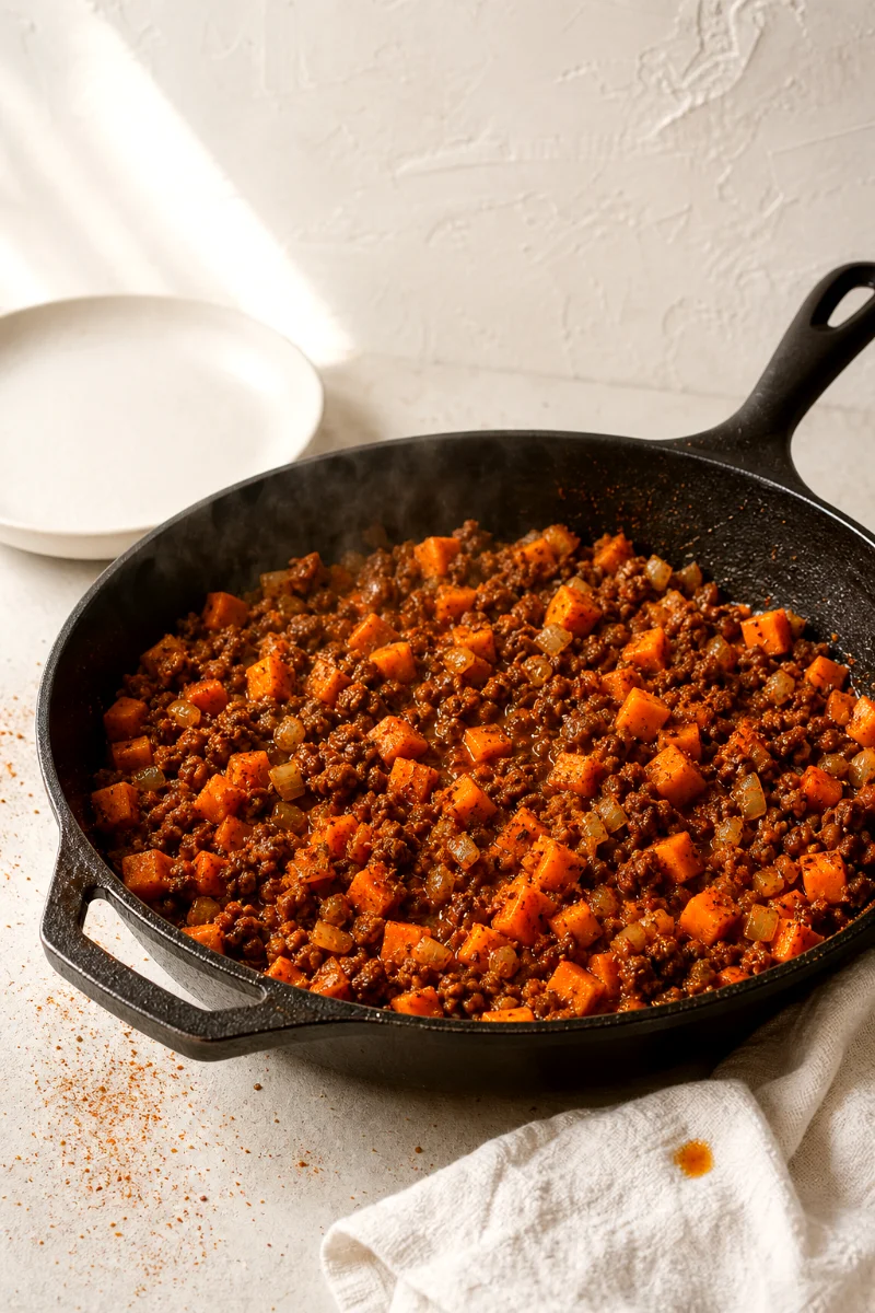 ground-beef-sweet-potato-skillet-cooking-process