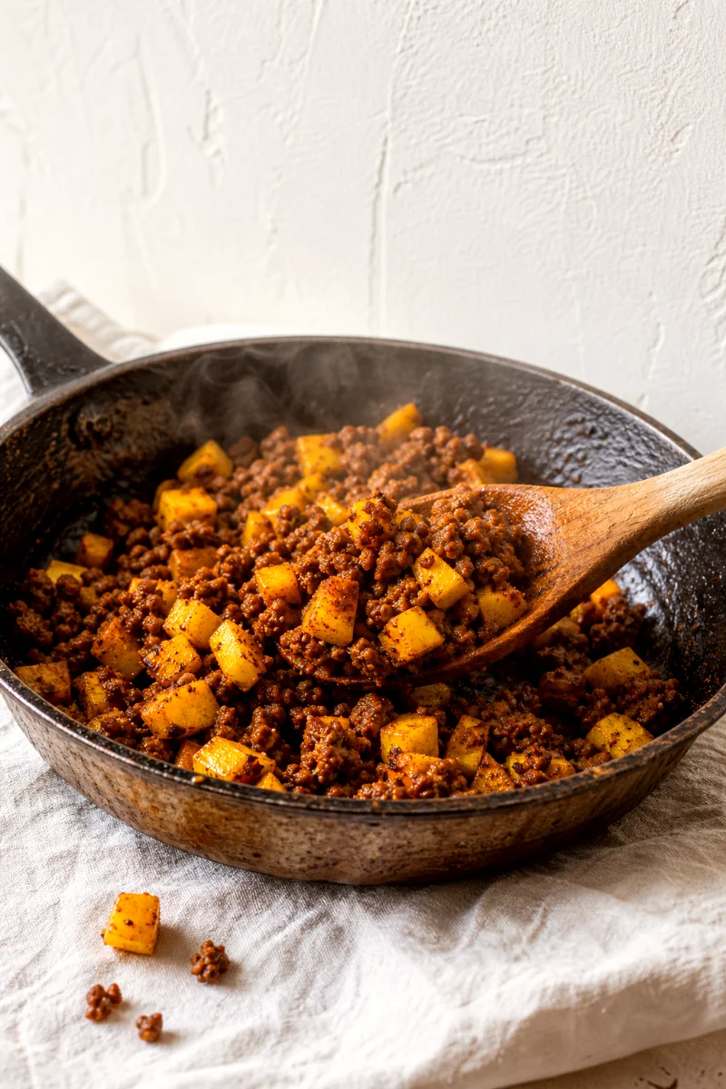 ground-beef-yellow-squash-hash-cooking-process