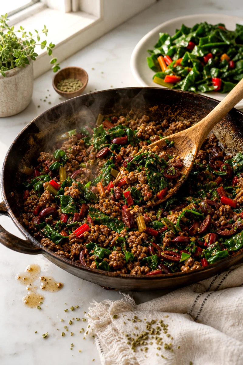 ground-lamb-chard-cooking-process