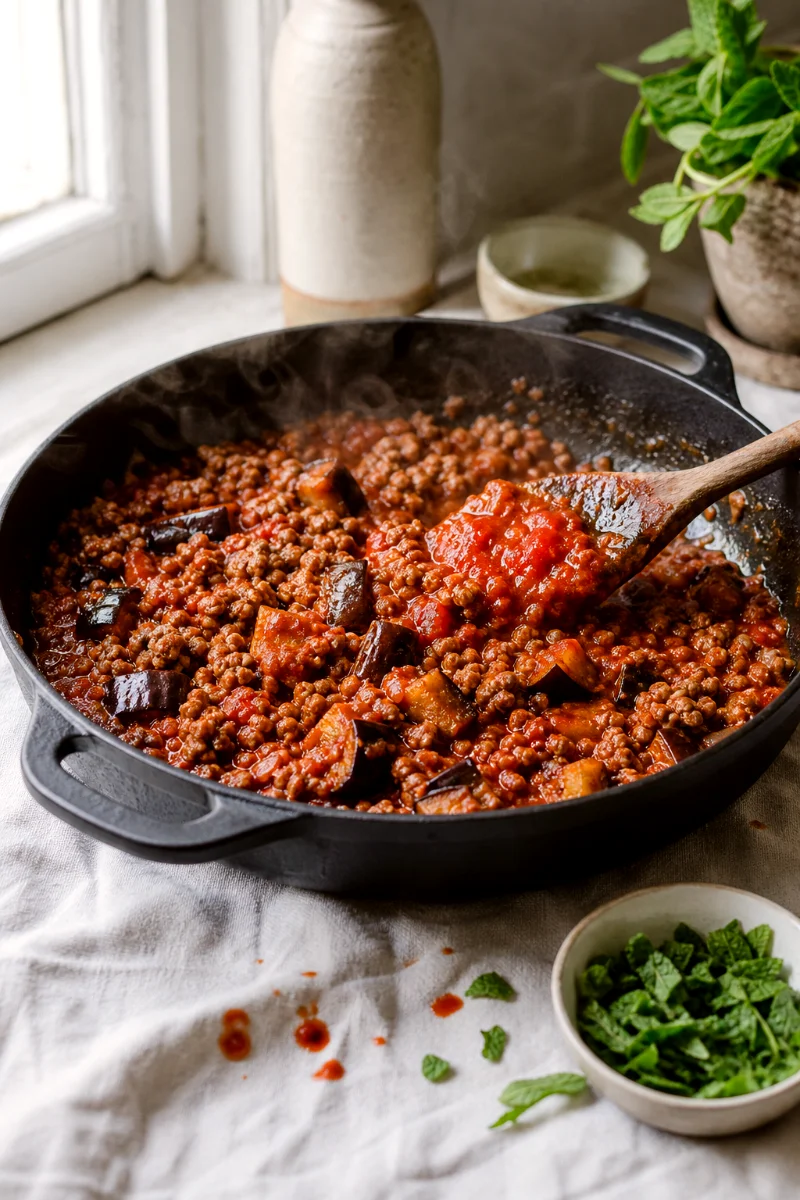 ground-lamb-eggplant-ragout-cooking-process