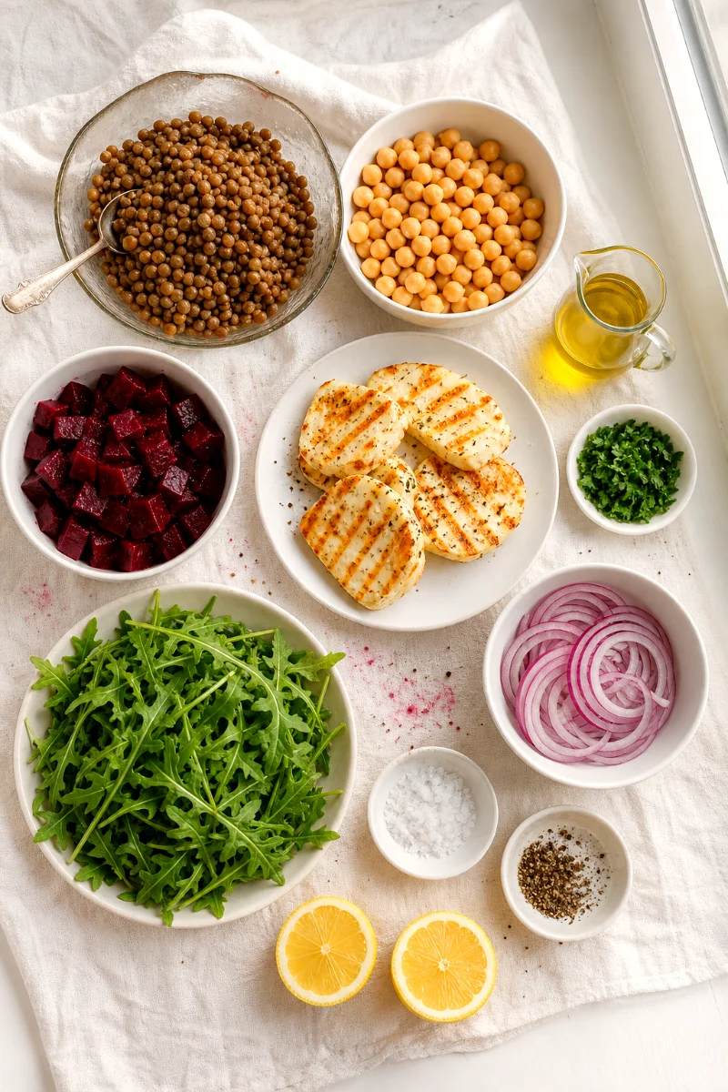 halloumi-lentil-chickpea-beet-salad-ingredients