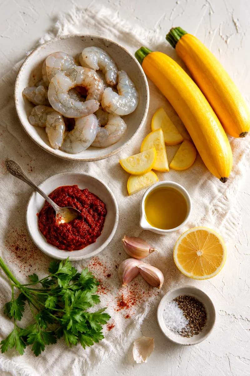 harissa-shrimp-squash-ingredients-flatlay