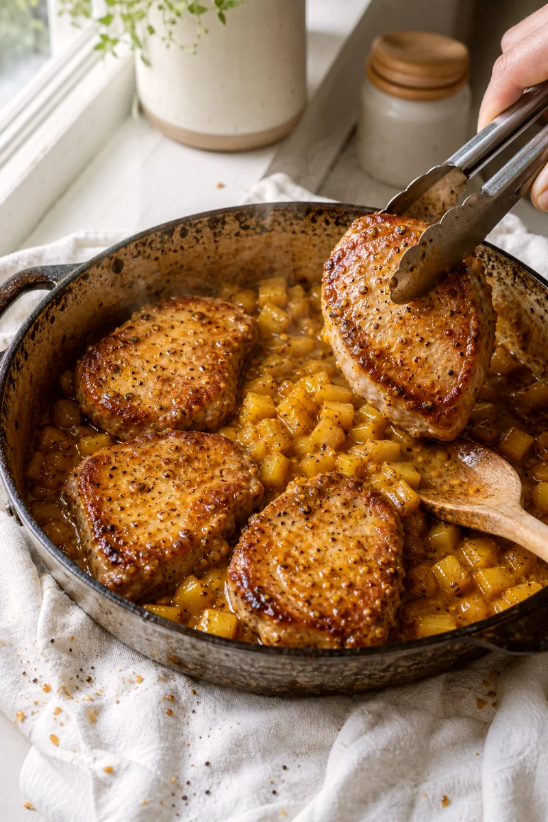honey-mustard-pork-chops-potatoes-cooking-process