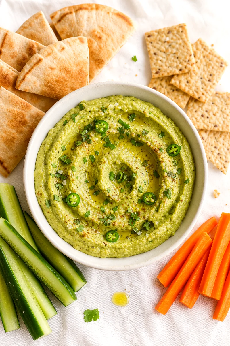 jalapeno-avocado-hummus-top-down