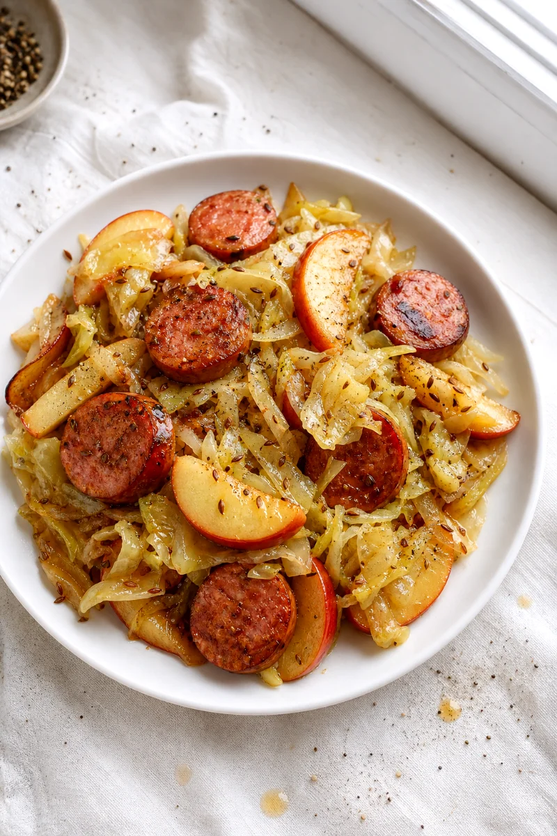 kielbasa-cabbage-apple-skillet-food-shot