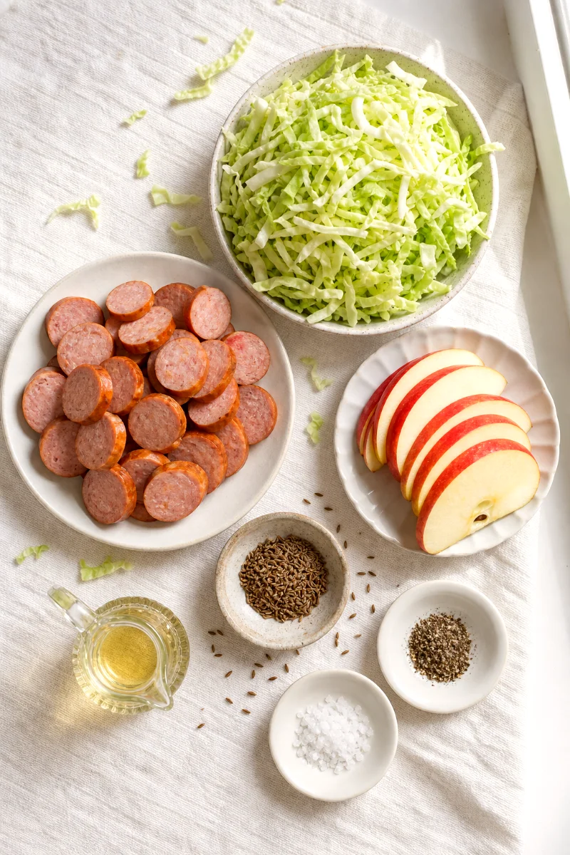 kielbasa-cabbage-apple-skillet-ingredients