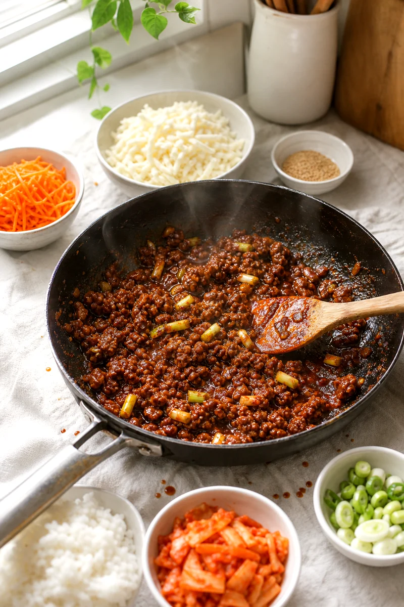 korean-beef-kimchi-rice-bake-cooking-process