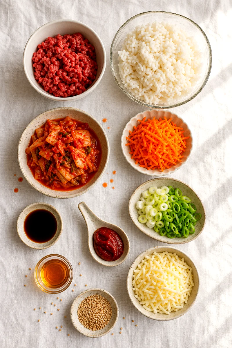korean-beef-kimchi-rice-bake-ingredients