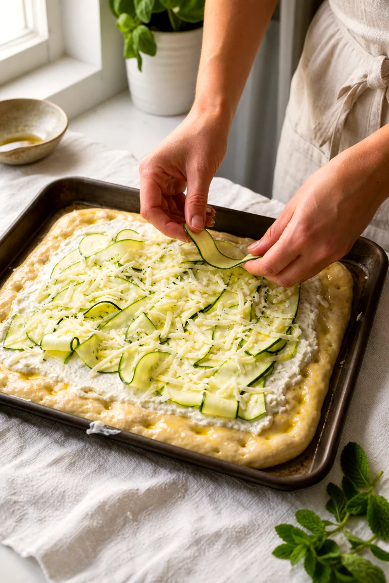 layering-zucchini-ribbons-ricotta-pizza