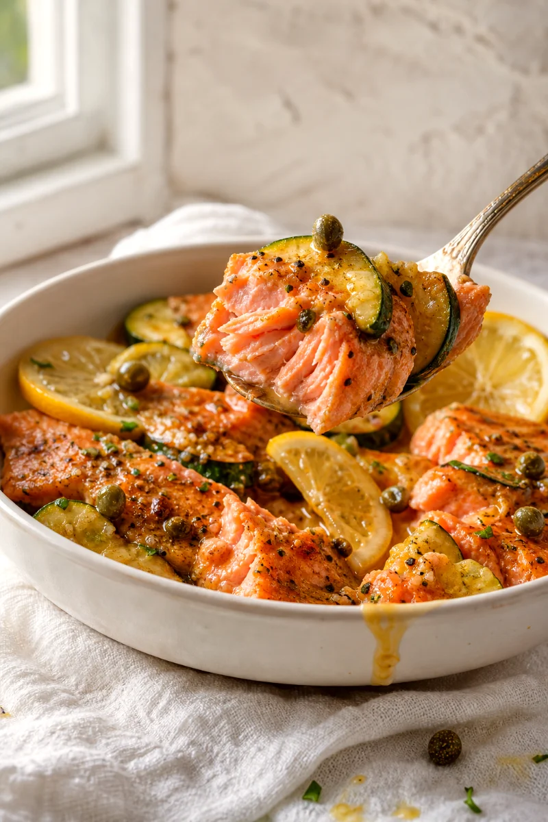 lemon-salmon-piccata-skillet-serving-detail