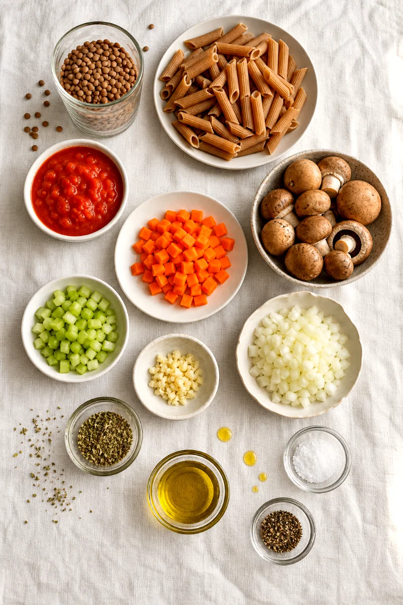 lentil-mushroom-bolognese-ingredients-flat-lay