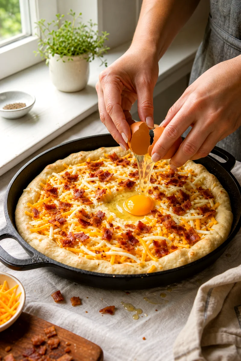 loaded-breakfast-pan-pizza-egg-process